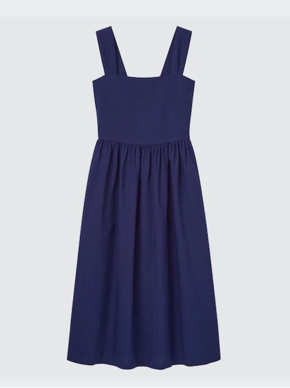 Uniqlo Linen-Blend Shirred Sleeveless Dress Navy Blue XS Extra Small